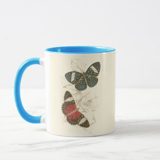 Sepia Leaves met kleurrijke Butterflies Mok (Links)