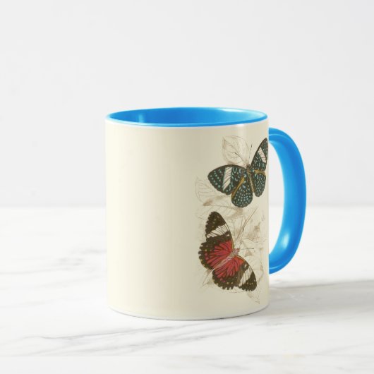 Sepia Leaves met kleurrijke Butterflies Mok (Voorkant rechts)