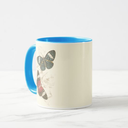 Sepia Leaves met kleurrijke Butterflies Mok (Voorkant links)