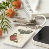 Sepia Leaves met kleurrijke Butterflies Sleutelhanger (Voorkant Rechts)