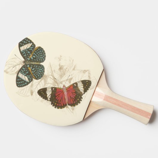 Sepia Leaves met kleurrijke Butterflies Tafeltennisbatje (Zijkant)