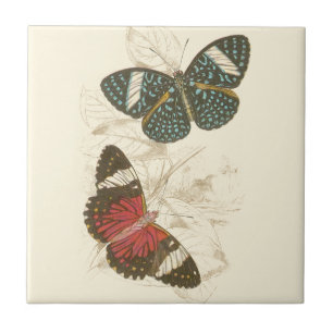 Sepia Leaves met kleurrijke Butterflies Tegeltje