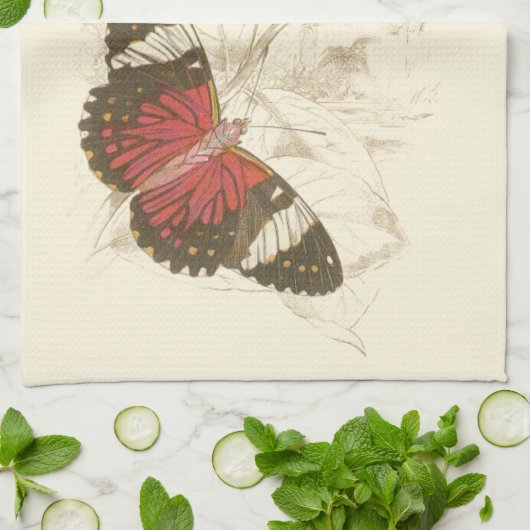 Sepia Leaves met kleurrijke Butterflies Theedoek (Gevouwen)