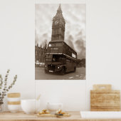 Sepia  Londen Bus Big Ben Poster (Keuken)