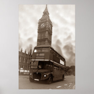 Sepia  Londen Bus Big Ben Poster