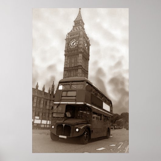 Sepia  Londen Bus Big Ben Poster (Voorkant)