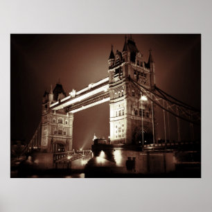 Sepia London Tower Bridge bij nacht Poster
