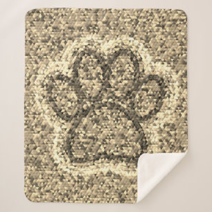 Sepia Low Poly Dog Paw Print Sherpa Deken