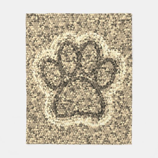 Sepia Low Poly Hondenpootafdruk Fleece Deken (Voorkant)
