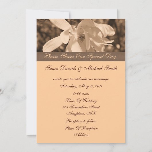 Sepia Magnolia Flower Wedding Invitation Kaart (Voorkant)