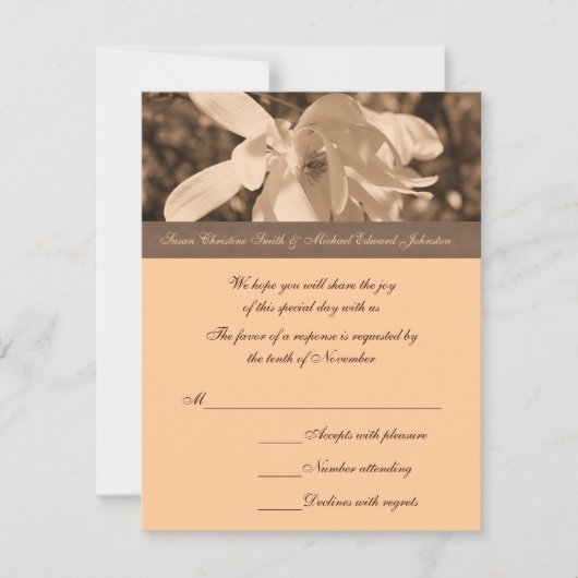Sepia Magnolia Flower Wedding Response RSVP-kaart RSVP Kaartje (Voorkant)