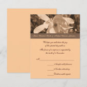 Sepia Magnolia Flower Wedding Response RSVP-kaart RSVP Kaartje (Voorkant / Achterkant)