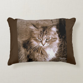 Sepia Maine Coon Kat Kussenhoes Decoratief Kussen
