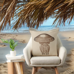 Sepia Man O War op Solid Tan Background Kussen