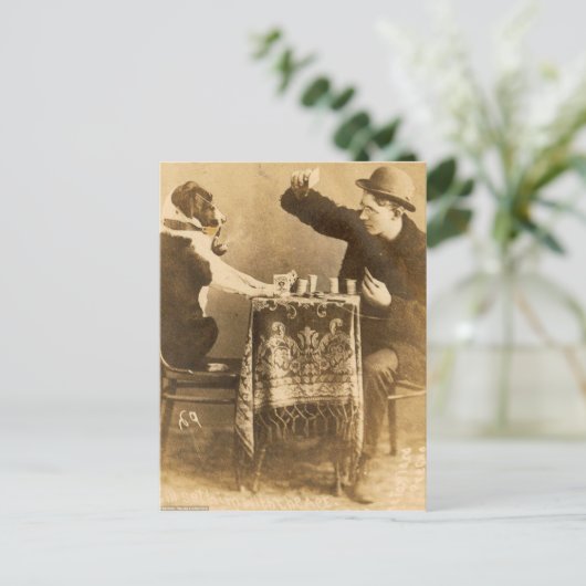  sepia Man-spelkaarten Dog Roking Pipe Briefkaart (Staand voorkant)