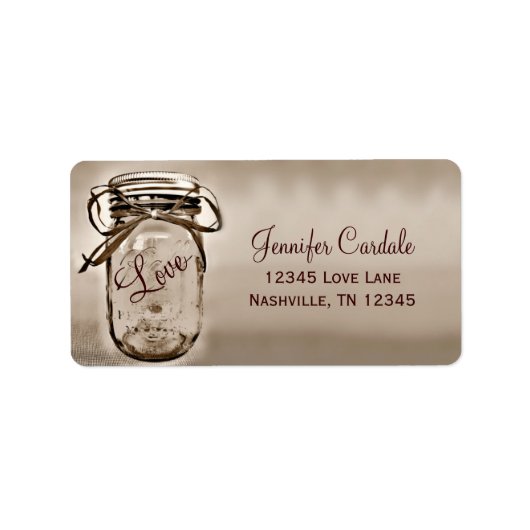 Sepia Mason Jar Wedding Return Address Labels (Voorkant)