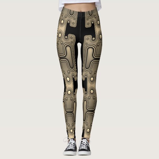 Sepia Mechanische Android Futuristische Robot Leggings (Voorkant)