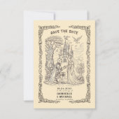 Sepia Medieval Illustration Fairytale Wedding Save The Date (Voorkant)