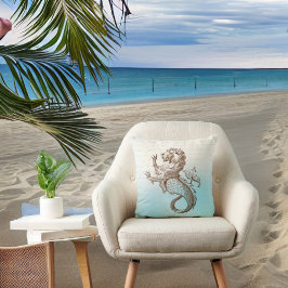 Sepia Merlion op Blue met handschrift Kussen