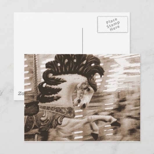 Sepia Merry-Go-Round Horse Briefkaart (Voorkant / Achterkant)