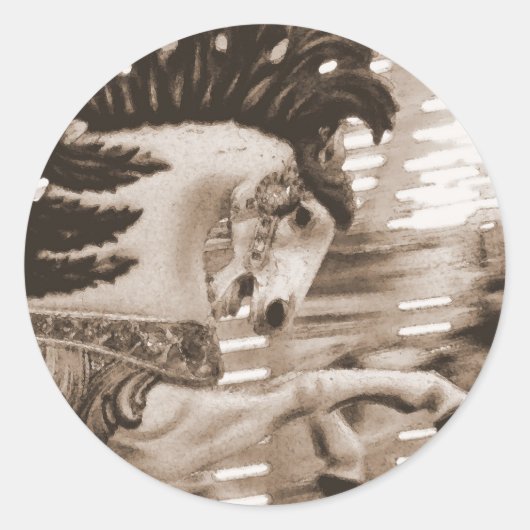Sepia Merry Horse Ronde Sticker (Voorkant)