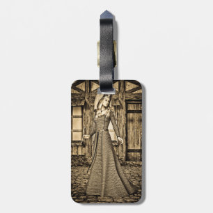 Sepia Middeleeuwse Prinses Renaissance Kunst Bagagelabel