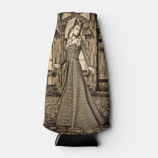 Sepia Middeleeuwse Prinses Renaissance Kunst Flesjeskoeler (Voorkant)