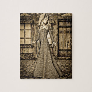Sepia Middeleeuwse Prinses Renaissance Kunst Legpuzzel