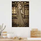 Sepia Middeleeuwse Prinses Renaissance Kunst Poster (Keuken)