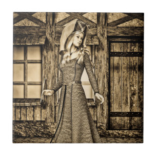 Sepia Middeleeuwse Prinses Renaissance Kunst Tegeltje