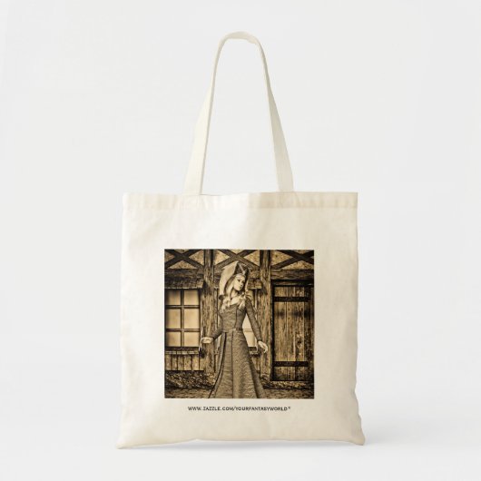 Sepia Middeleeuwse Prinses Renaissance Kunst Tote Bag (Voorkant)
