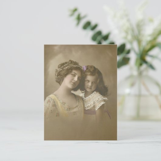 Sepia Moeder en Dochteraarportret Feestdagenkaart (Staand voorkant)