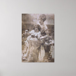  Sepia moeder en kind portret Canvas Afdruk