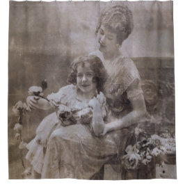  Sepia moeder en kind portret Douchegordijn