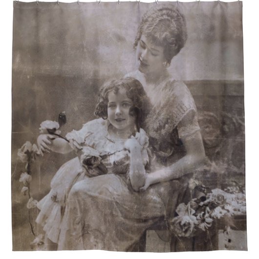  Sepia moeder en kind portret Douchegordijn (Voorkant)