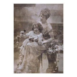  Sepia moeder en kind portret Foto Afdruk