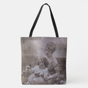 Sepia moeder en kind portret Tote Bag