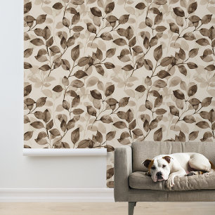 Sepia monochrome bladeren bruin blad behang