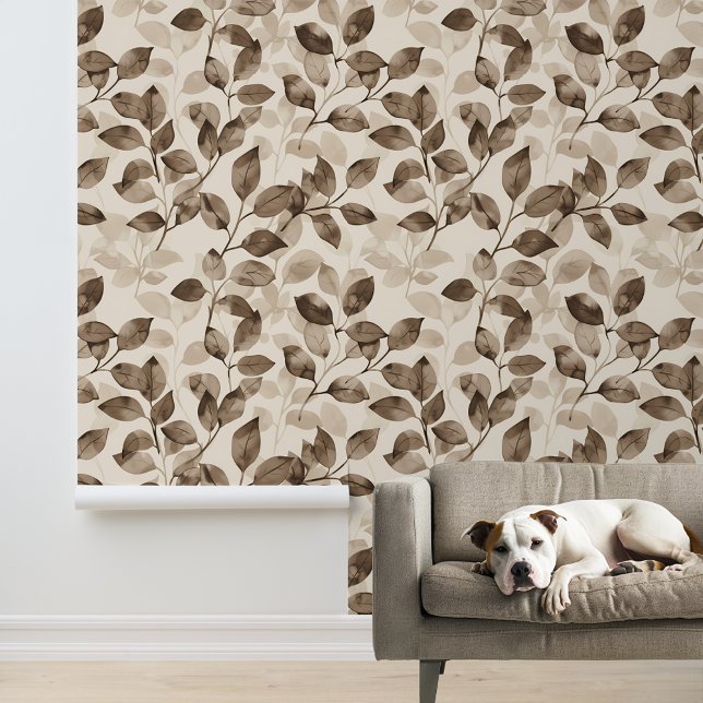 Sepia monochrome bladeren bruin blad behang (Creator heeft geüpload)