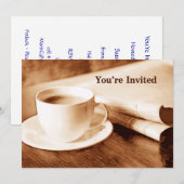 Sepia Morning News & Coffee Je bent uitgenodigd Kaart (Voorkant / Achterkant)