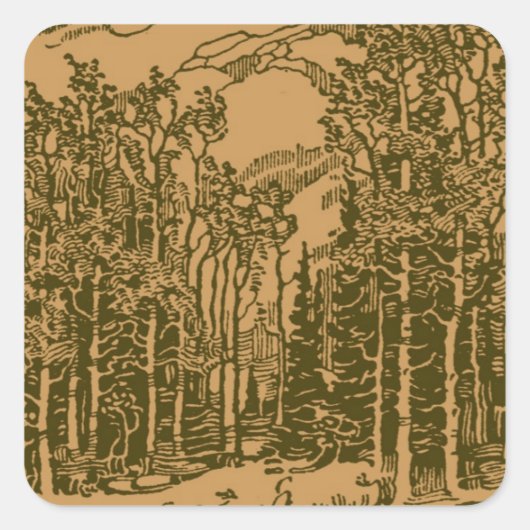 Sepia Mountains en Forest Vierkante Sticker (Voorkant)