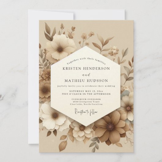Sepia Muted Bloom Wedding Kaart (Voorkant)