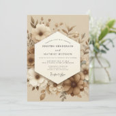 Sepia Muted Bloom Wedding Kaart (Staand voorkant)