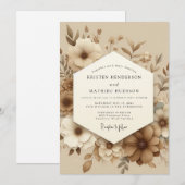 Sepia Muted Bloom Wedding Kaart (Voorkant / Achterkant)