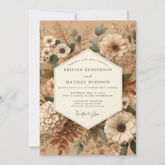 Sepia Muted Botanical Wedding Kaart (Voorkant)