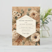 Sepia Muted Botanical Wedding Kaart (Staand voorkant)
