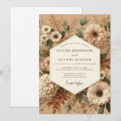 Sepia Muted Botanical Wedding Kaart (Voorkant / Achterkant)
