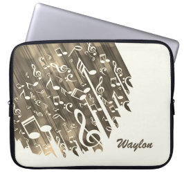 Sepia-Muzieknoten en aangepaste monogram Laptop Sleeve