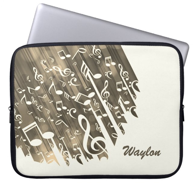 Sepia-Muzieknoten en aangepaste monogram Laptop Sleeve (Voorkant)