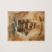 Sepia Nautische Kaart en Zeilschip Legpuzzel (Horizontaal)
